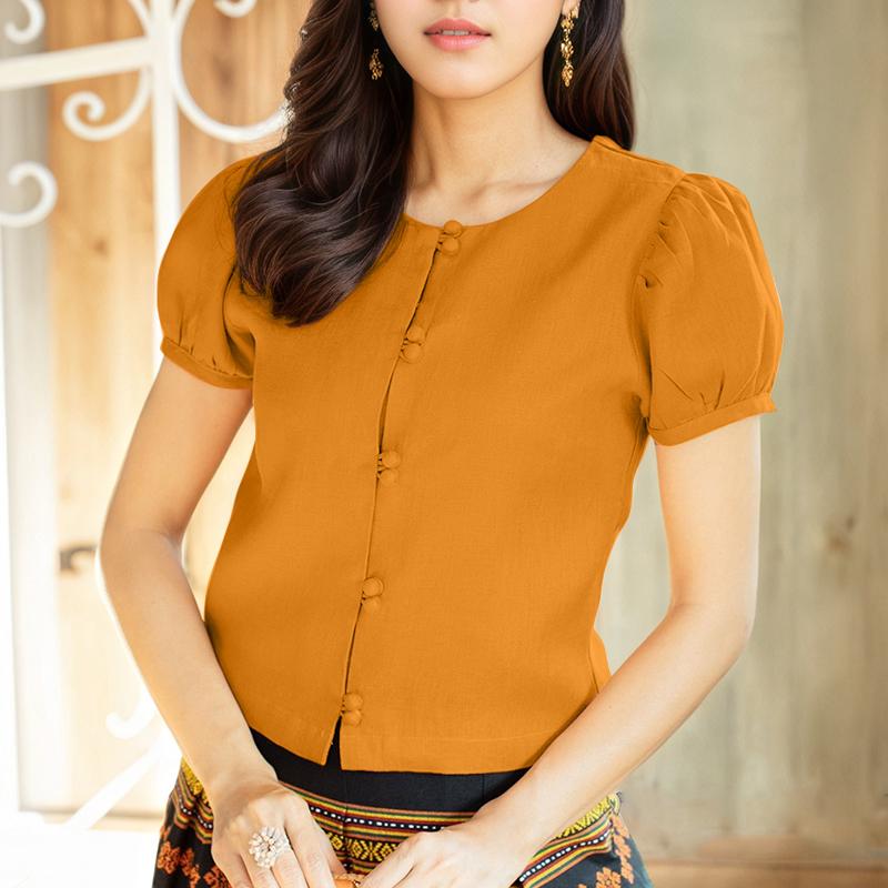 

ZANZEA Women Casual Round Neck Solid Color Short Sleeve Blouse 5XL оранжевый