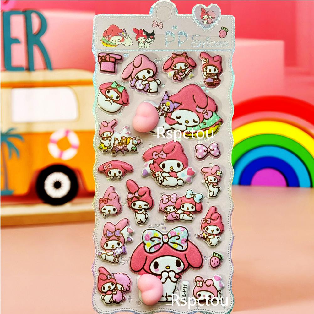 Kawaii Sanrio Buttocks 3D Relief Stickers Kuromi Melody Soft Pinchable Decompression 3D Bubble Sticker Reward Party Favor