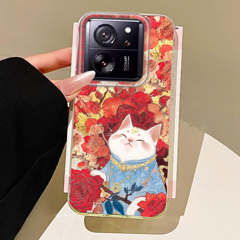 Korean White Cat Vortex Pattern Phone Case for Xiaomi 13T 14T 11 Lite Poco X5 M6 Pro X6 X7 X3 Pro NFC C75 C71 C65 C61 M5S Cover