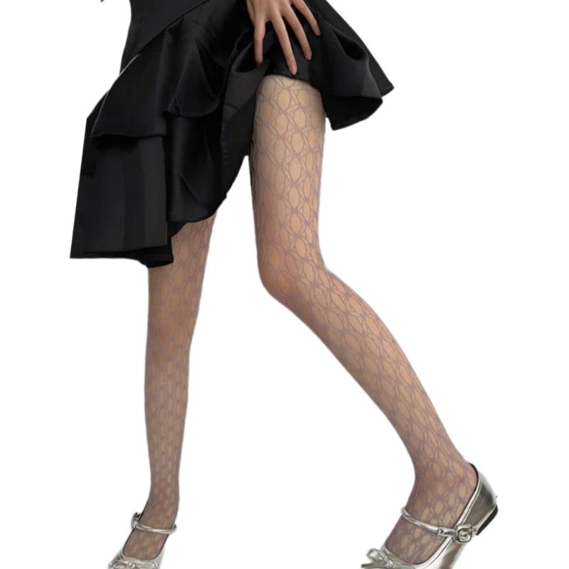 Women Fishnet Mesh Tights Stockings Aesthetic Hollowed Geometric Circle Patterned Fairycore Sheer Pantyhose Leggings
