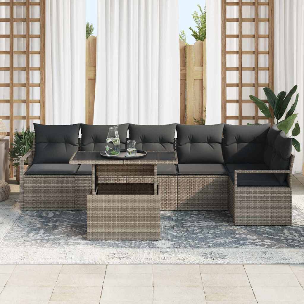7 Piece Grey Garden Sofa Set with Cushions