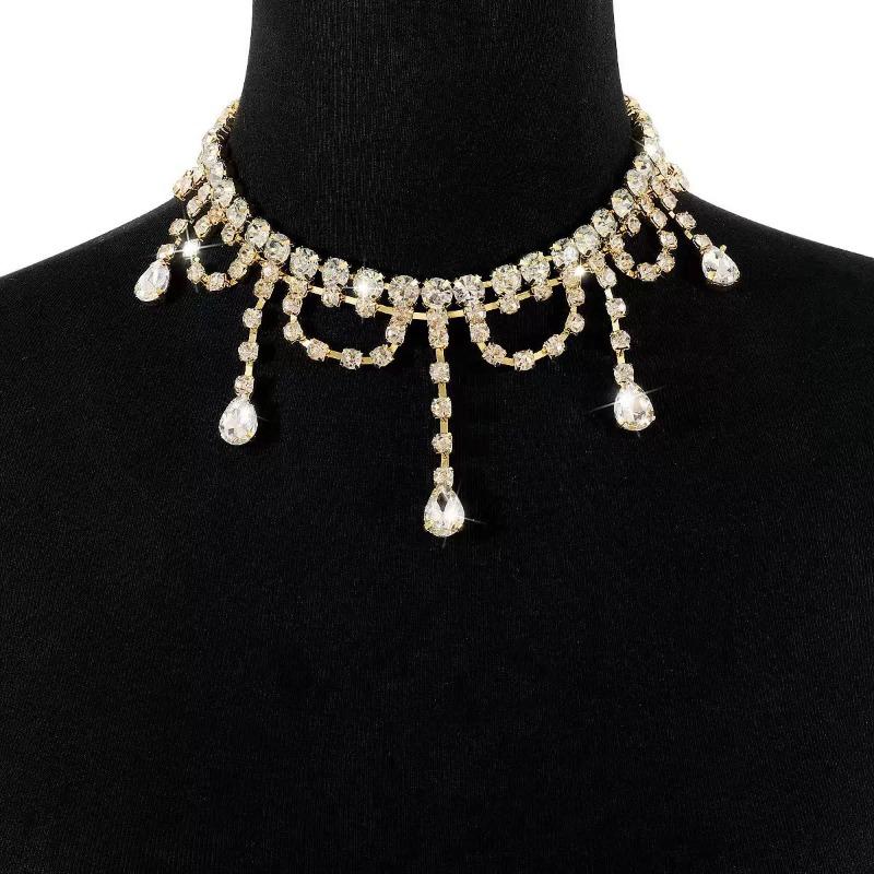 Full Diamond Tassel Crystal Pendant Necklace Women'S High Sense Light Luxury Fashion Collarbone Chain Tide
