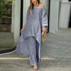 2024 Cotton Linen Women's Plus Size Irregular Long Sleeve Top & Wide-Leg Pants Set