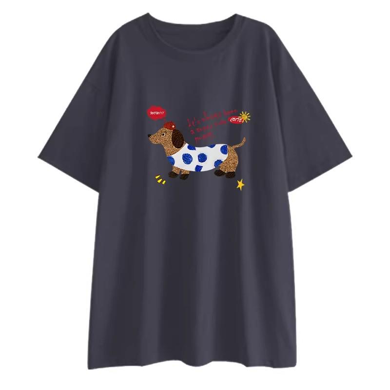 

2026 Korean Style Loose Fit Maternity Black T-Shirt: Short-Sleeve, Plus Size, Mid-Length, Summer Slimming L [57.5-67.5 kg]