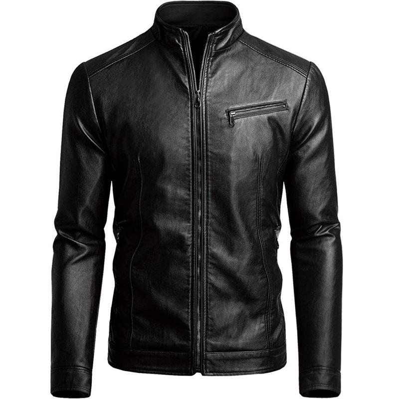 Autumn and winter new men's European and American casual stand-up collar locomotive leather jacket jacket tide