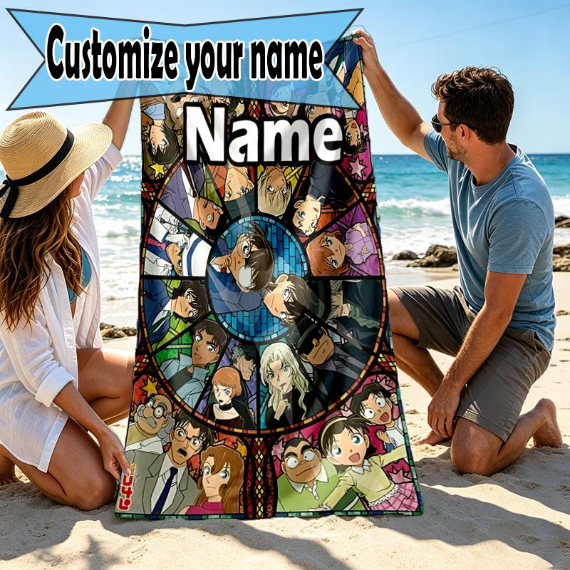 Custom Name Personalized Anime Print Beach Towel, for Trip Camping Beach Party Home Decor, Birthday Gift for Family & Friends