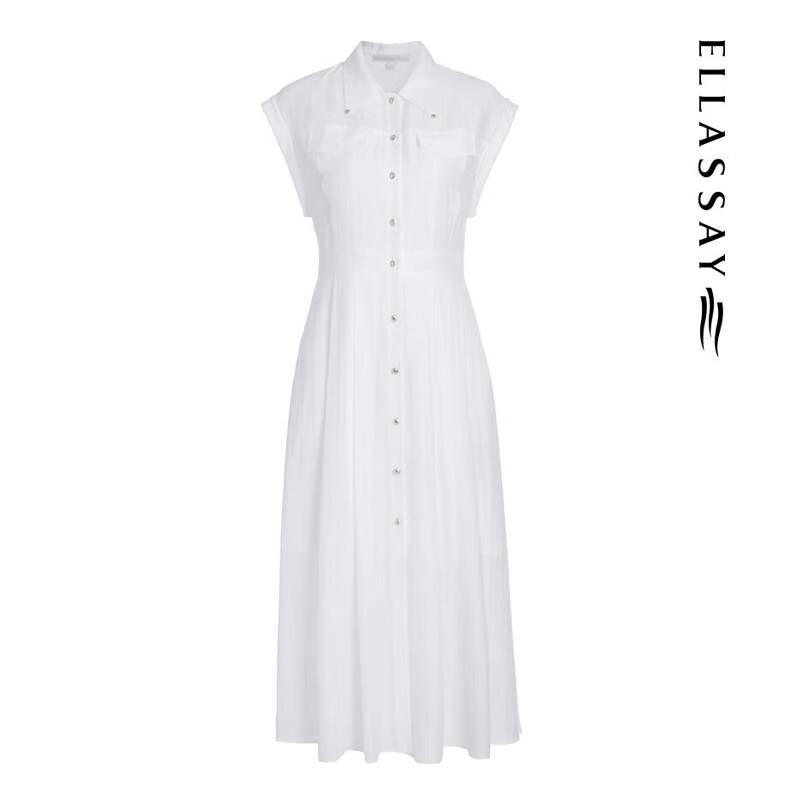 ELLASSAY Women's Elegant Sleeveless Shirt Dress