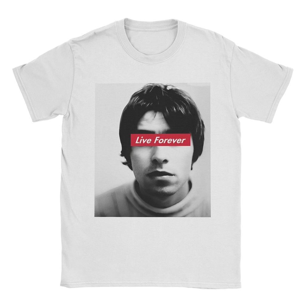 Printed O-Oasis Live Forever T-Shirt Men's Cotton Short Sleeve Crewneck Summer Top Tee