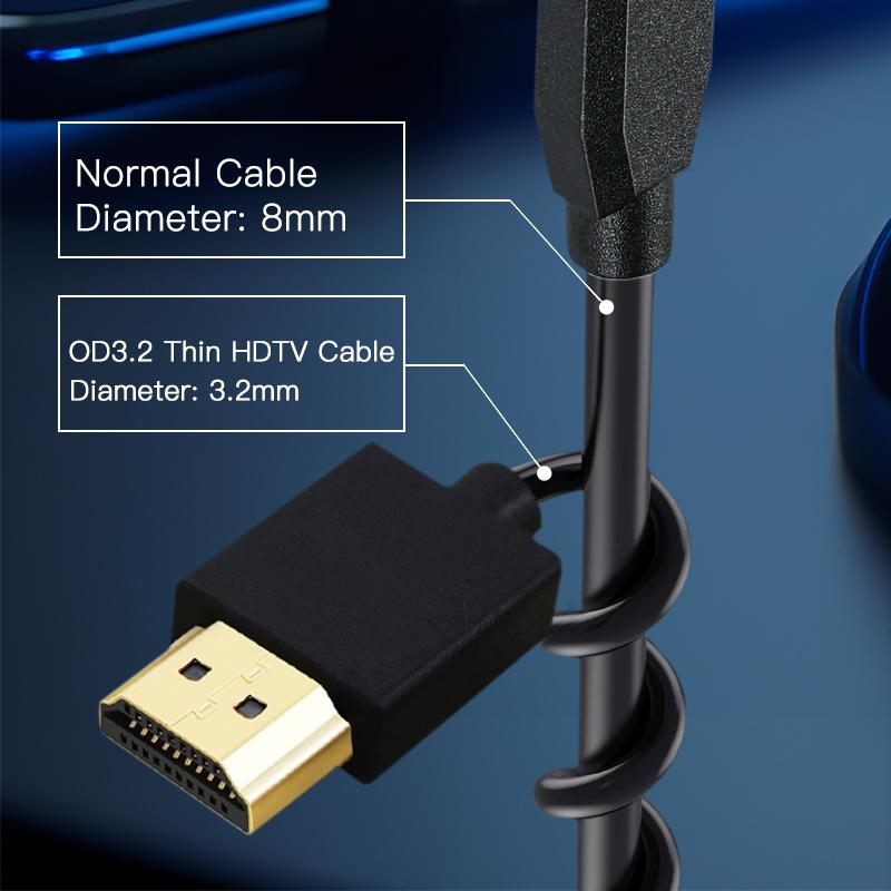 כבל HDTV דק במיוחד 4K 60Hz כבל אודיו וידאו דק במהירות גבוהה 20 OD 32 מ"מ 1 מטר 5 מטר עבור HDTV מחשב נייד מקרן