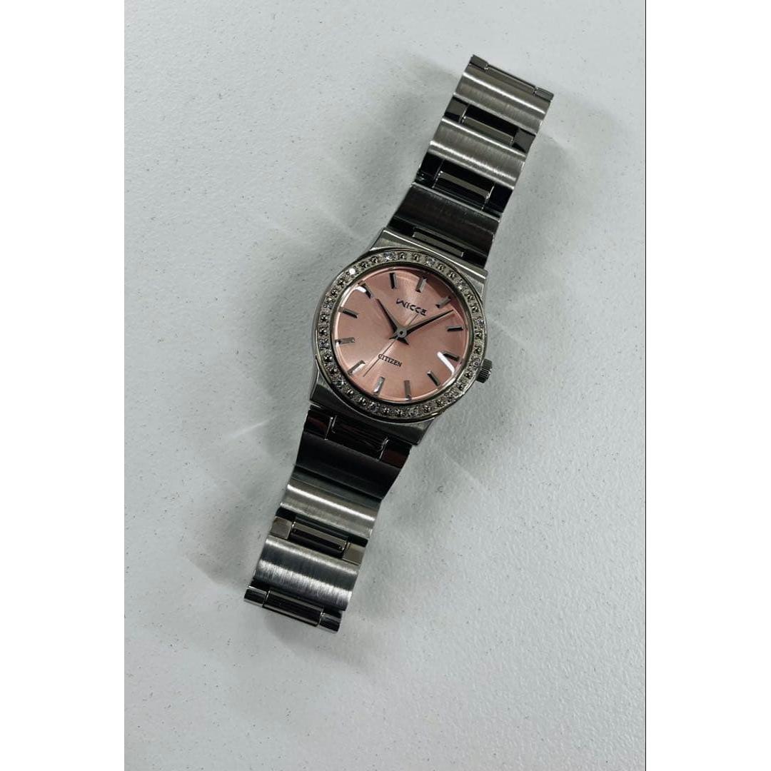 Used CITIZEN wicca watch pink dial bezel decoration