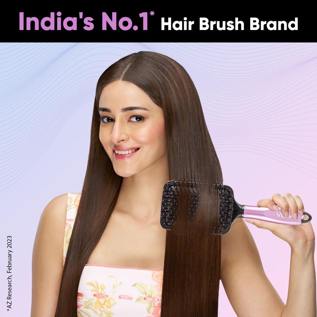 Vega Paddle Hair Brush with Cleaning Comb (India's No.1* Hair Brush Brand) for Men & Women| Wide Detangler Brush for Long, Thick & Curly Hair | Smo