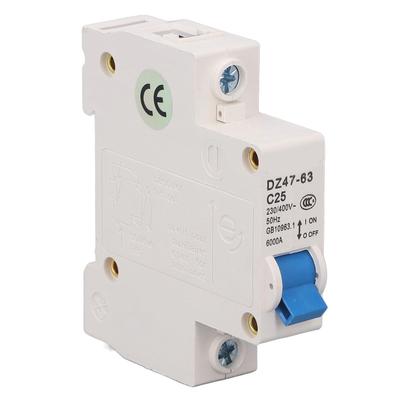 Circuit Breaker Mini 1P MCB DIN Rail Mount 6000A Breaking Capacity 230V 400V 25A