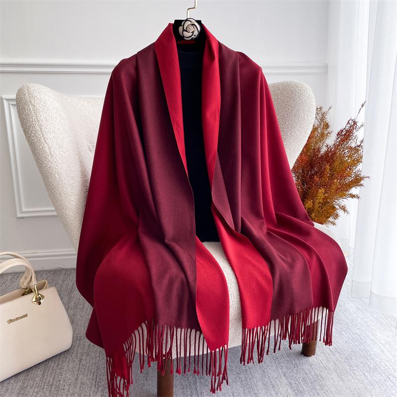 Fashion Solid Cashmere Warm Scarf for Women New Design Pashmina Winter Double Color Shawl Wraps Bufanda Tassel Blanket Poncho