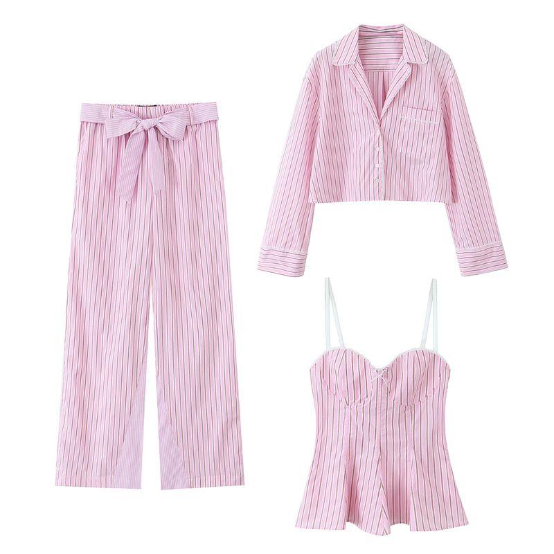 Kaslead New Women clothes Western Style Stripe Short Shirt Vest Casual Pants 2658899 2659899