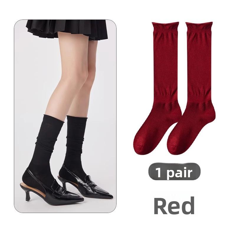 Women's Autumn New Solid Color Lace Wool Boneless Calf Pile Socks