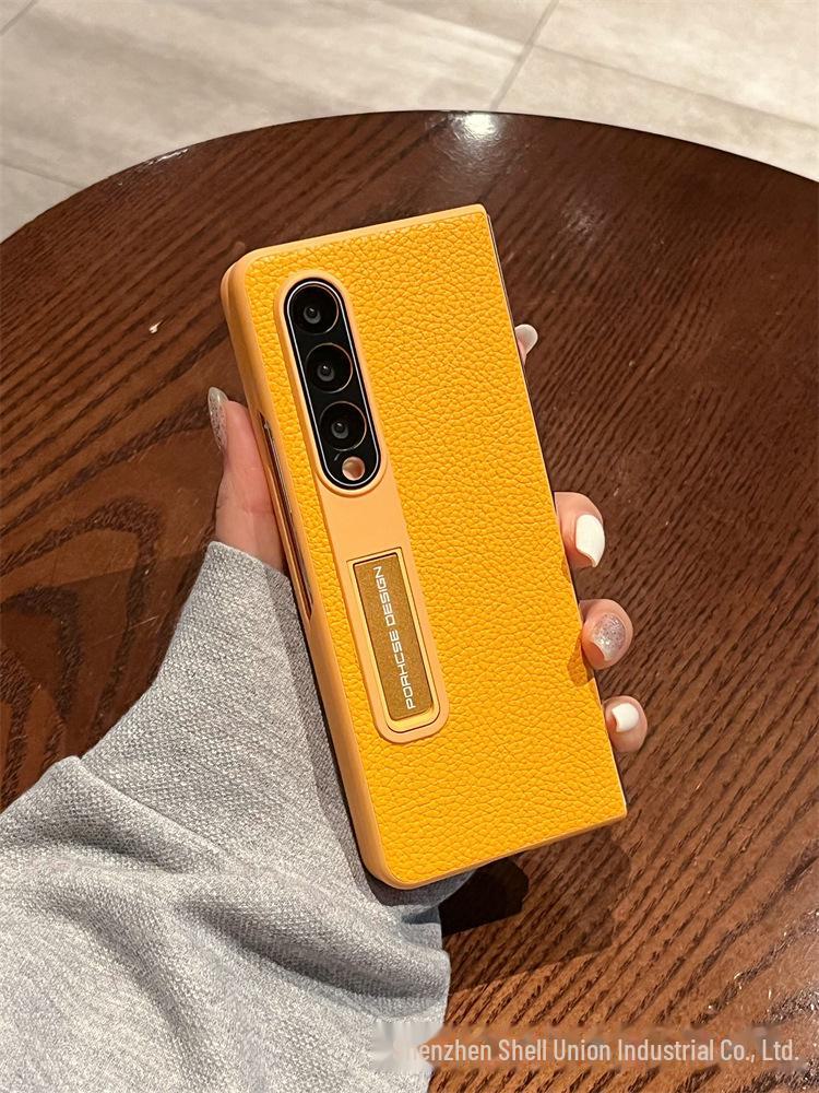 Litchi Leather Foldable Case with Invisible Stand for Honor Magic V3 and Mate X5 - Anti-Fall Protection.