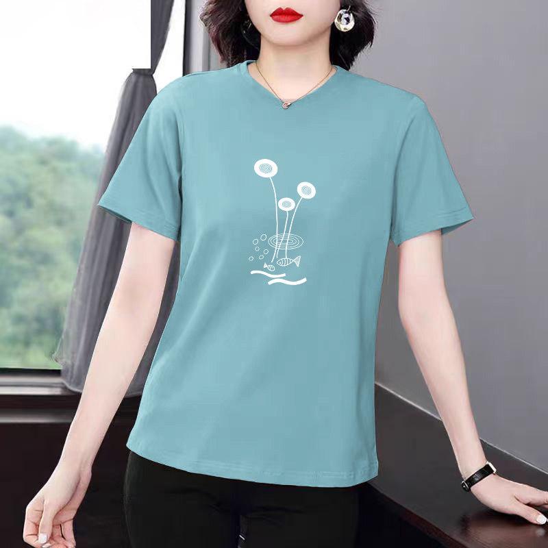 Women's Summer Short Sleeve Loose T-Shirt for Middle-Aged and Elderly - Lightweight, Slimming Fit, Flaw Concealing