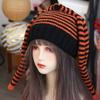 Knitted Women Beanie Hat Harajuku Stripe Skull Cap All-match Rabbit Ears Hat  Autumn/Winter
