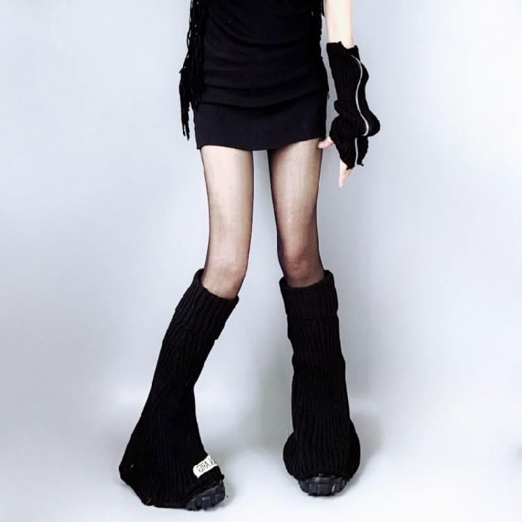 Harajuku Women Lolita Flared Leg Warmer Rib Knit Striped Letters Knee High Socks