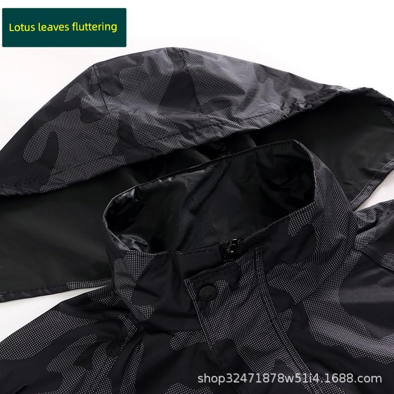 Camouflage Raincoat and Rain Pants Set for Men, Suitable for Electric Motorcycle Riders and Delivery Riders, Full-Body Storm-Proof Two-Piece Set