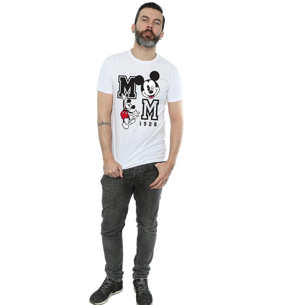 Disney Mens Mickey Mouse Jump & Wink Cotton T-Shirt