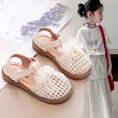 Mädchensandalen 2025 Sommer neue Kinder Prinzessin Schuhe Mädchen Zehenkappe Strandschuhe Mode Schleife gewebte Sandalen