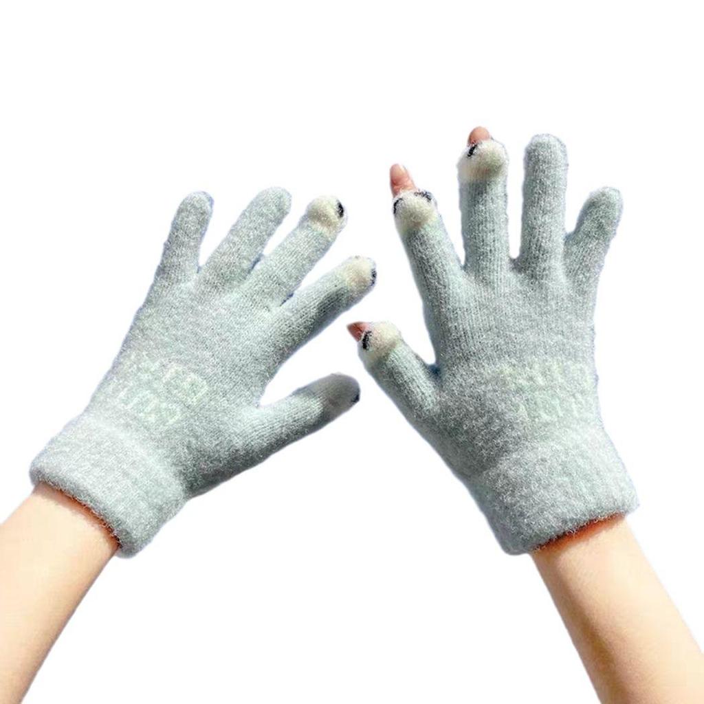 Women's Touchscreen Wool Gloves - Cute Knitted Design for Writing & Mobile Use, Warm Autumn & Winter Cartoon Style, All-Match for Students