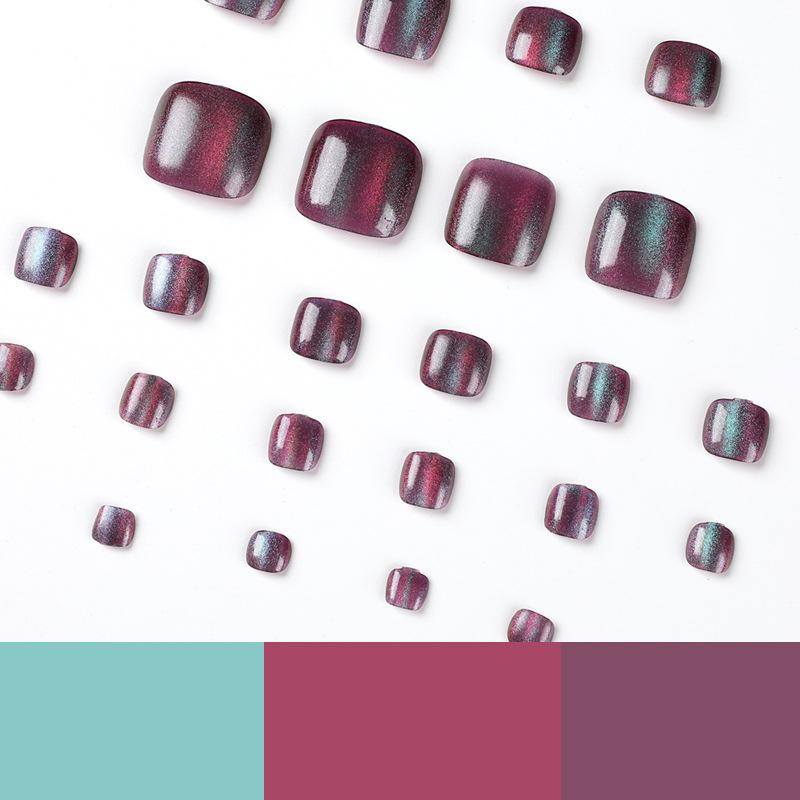 24Pcs/Set Quick Nails Opal Toenails False Nials Sticker Wearable Waterproof Manicure Finished Nails