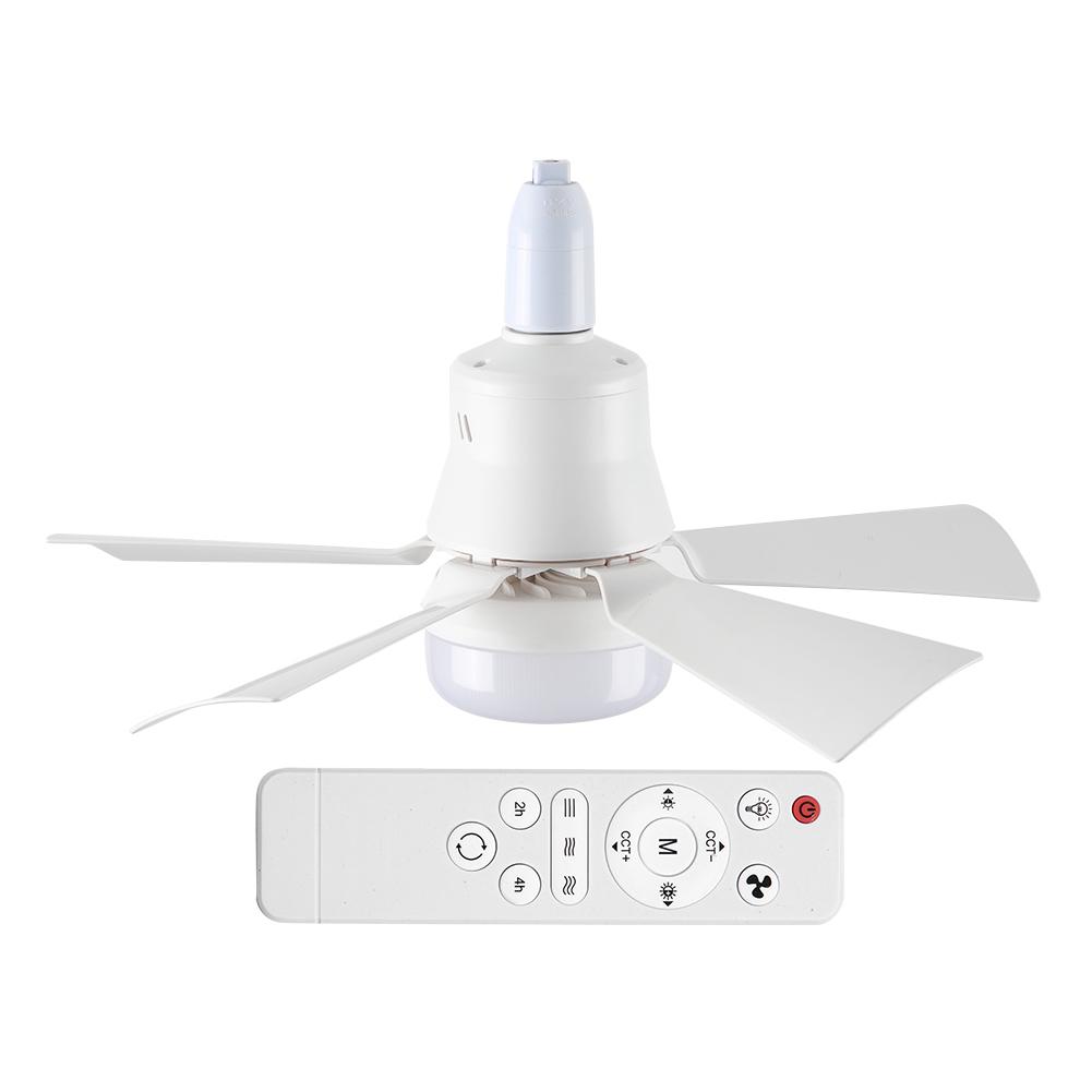 E26 Base Small Ceiling Fan Small White Ceiling Fan Remote Control Dimmable LED Socket Fan Light for Closet Dressing Room Kitchen