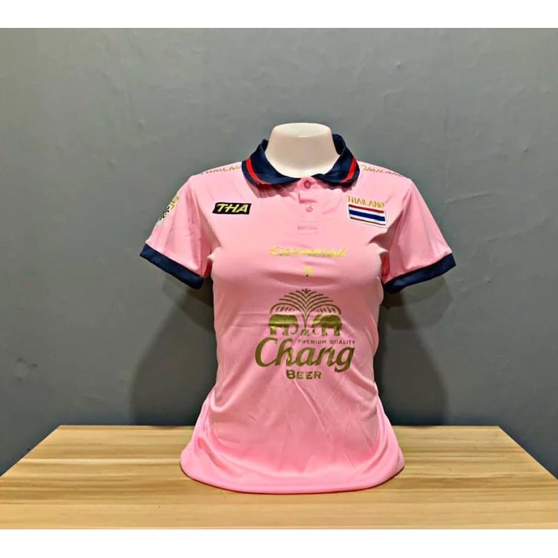 Thailand National Women Football Soccer Training JERSEY CHEER Fan Print Vintage Retro Elephant Quick Dry Polo Shirt Short Sleeve Uniform Sport Outdoor