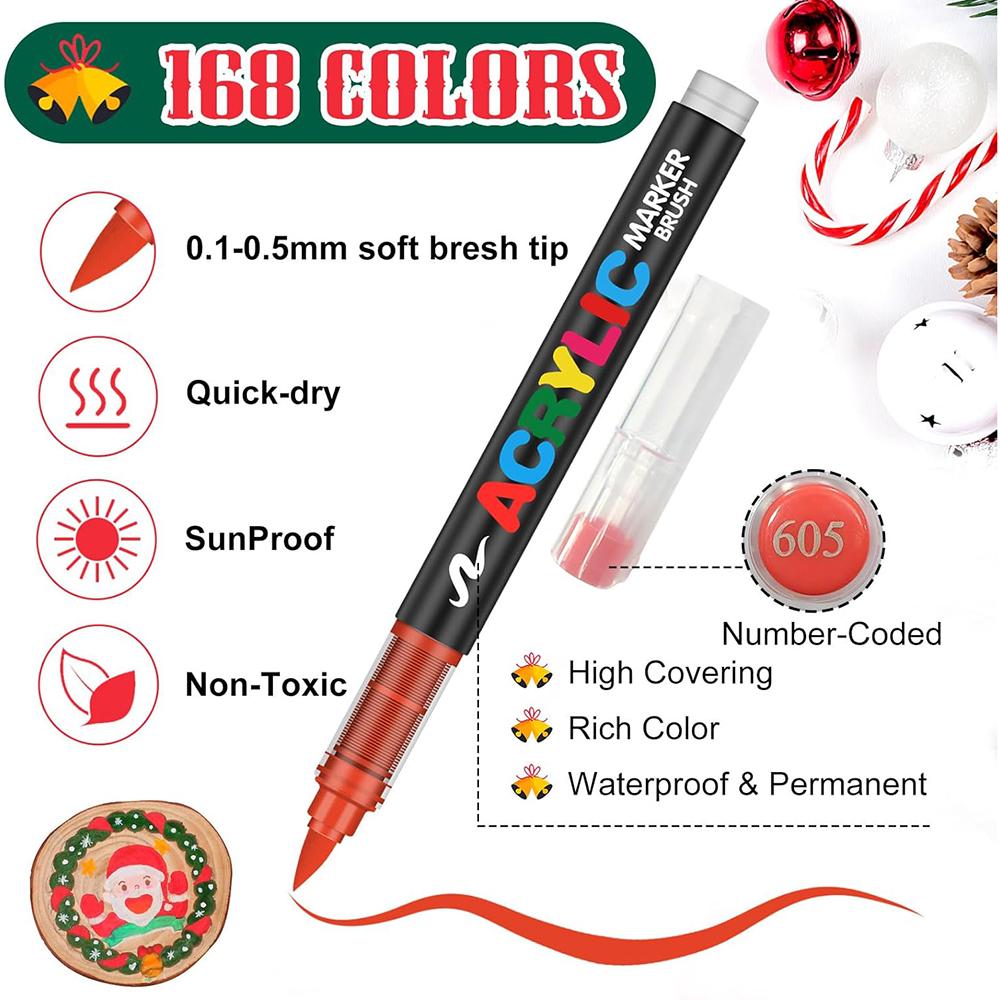 Flexible Brush Tip Acrylic Markers Set Waterproof Vibrant Acrylic Pens for Rock Painting DIY Crafts Artists and Art Projects