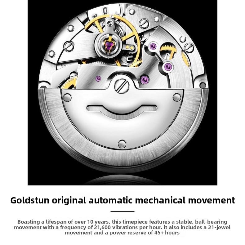 JINSHIDUN Brand Thin Automatic Mechanical Watch Double Calendar Waterproof Men's Watch