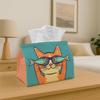 2D Flat, 1pc Pop Art Cat Tissue Box - Cute Kitty Tissue Holder, Durable Fabric with Fish Scale Print (Suitable for Cat-Themed Decor), Compact And Stab