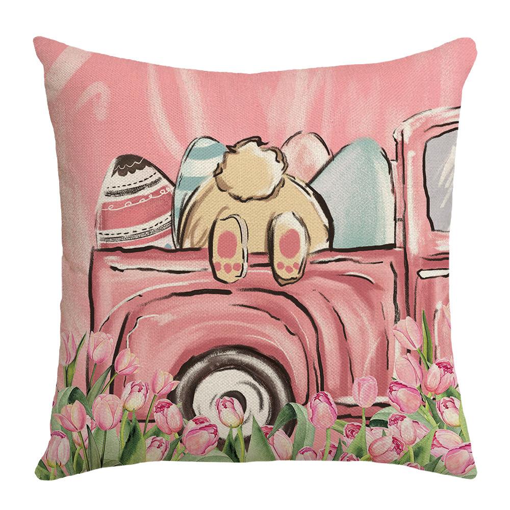 Pink Letter Rabbit Cartoon Cute Pillow Easter Print Cushion Cover Home Sofa Pillow Cover