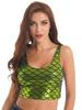 Womens Fish Scale Print Metallic Cropped Vest Top Sleeveless Scoop Neck Shiny Tank Top Clubwear Sports Yoga