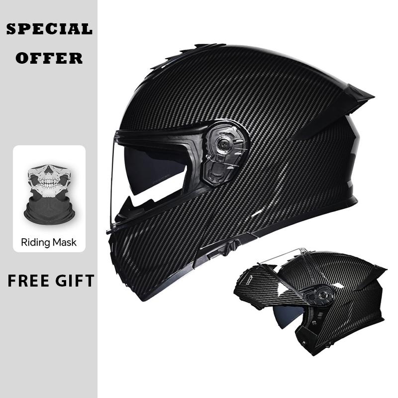 Double Visor Flip Up Motorcycle Helmets DOT ECE Full Face Modular Helmet Dual Visor Adult Men Women Couple Tail Ventilation