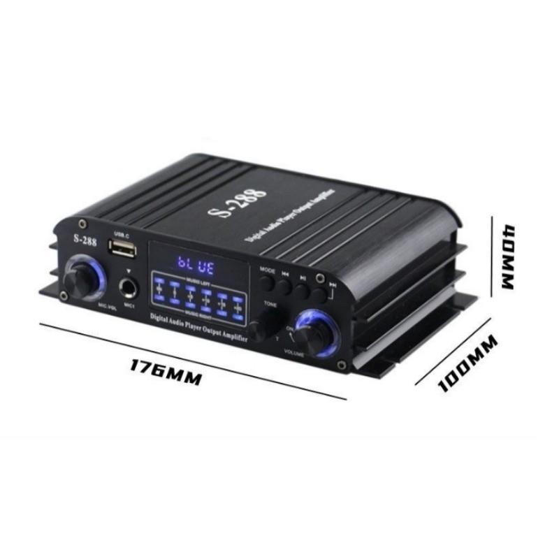 S-288 Bluetooth USB Audio Power Amplifier Car 4.0 Channel Audio Speaker Home Cinema HiFi Stereo Amplifier 17.6X10X4CM
