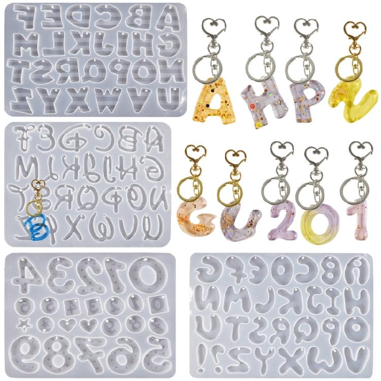 Silicone Keychain Mold with Hole Letter/Numbers Charm Key Pendant Crafting Mould Handmade Jewelry Making Supplies