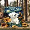Puppy Sunflowers Outdoor Blanket, Soft And Comfortable Blanket, Casual Warm Outdoor Blanket, Camping Travel Blanket, Good Birthday Gift 1167