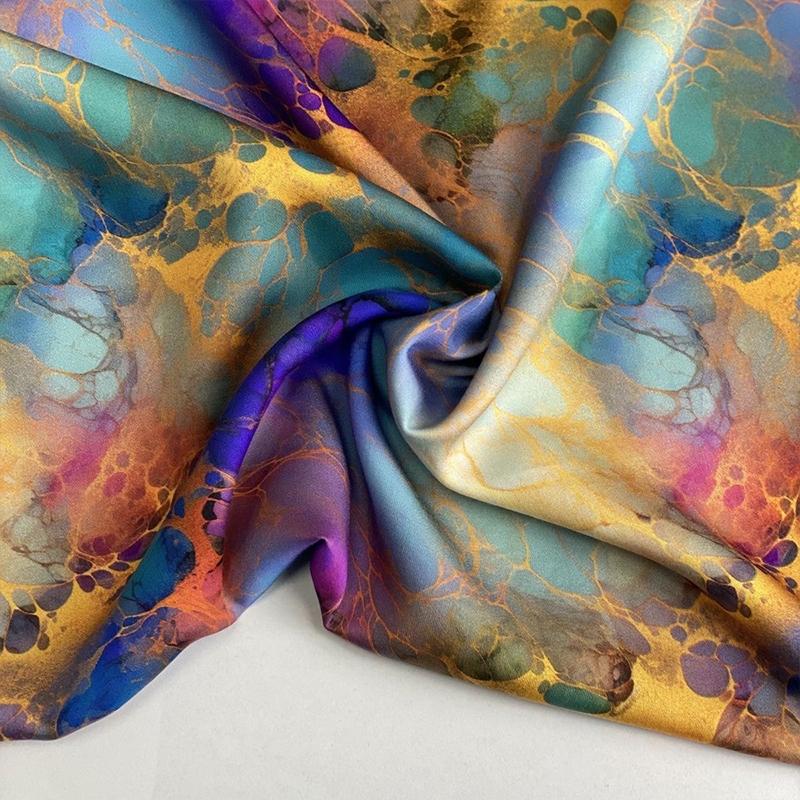 Digital Printed Rayon Silk Cotton Fabric Colorful Summer Silky Soft Breathable Dress Qipao Rayon Cotton Blend Apparel Material