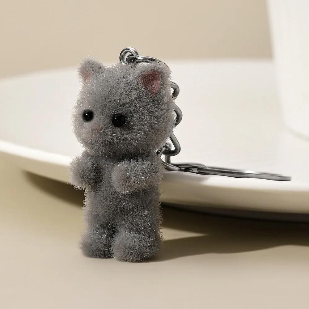 Cute Flocking Keychain Animals Cartoon Cats Bag Hanging Decoration Pendant Resin Dolls Pendant