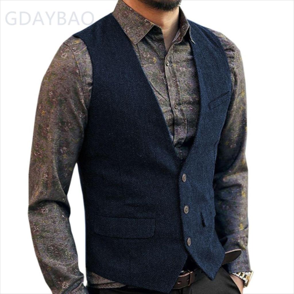 Pánská ležérní vesta se vzorem rybí kosti na rok 2024 - Nový britský styl