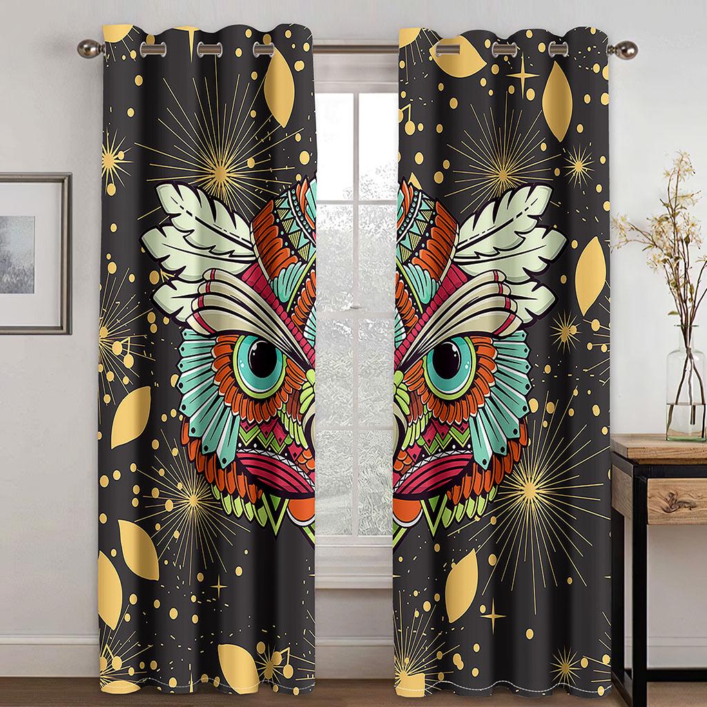 Living Room Blackout Curtain Owl Theme Window Curtains 3D Printed Bedroom Darkening Drapes  Cortinas Para La Sala