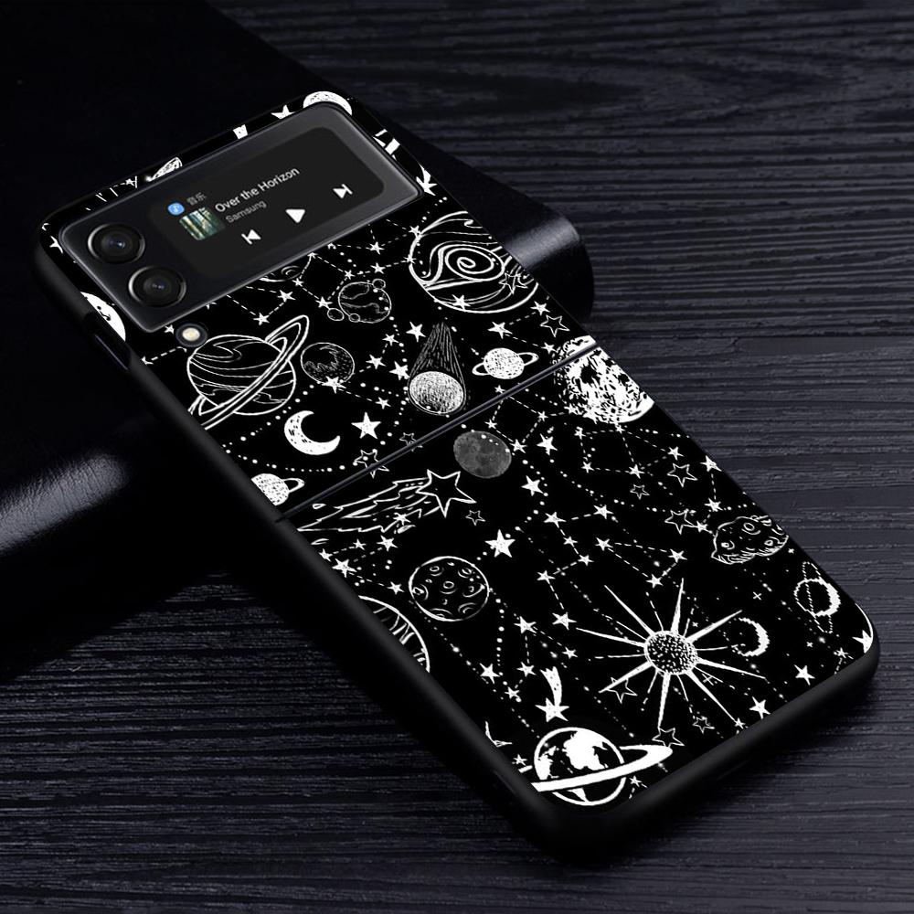 Cell Phone Case for Samsung Galaxy Z Flip3 5G Flip4 Black Coque Z Flip 3 Hard PC Luxury Cover Zflip3 Funda Starry Sky Pattern