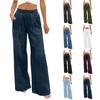 Women's Fashionable Color Elastic Waist Pocket Loose Wide Leg Imitation Denim Casual Pants