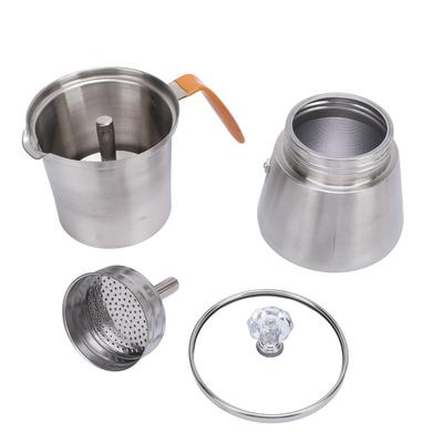 Stainless Steel Portable Hand Pour Coffee Pot with Glass Lid Heat Resistant Handle for Italian Coffee Milk Tea 160ML