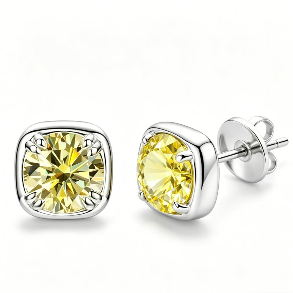 6.5mm 925 Sterling Silver Moissanite Stud Earrings For Women Simple Fashion Versatile Square Cut D VVS1 Exquisite Jewelry
