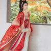 Womens Tang Dynasty Style Hanfu Set With Heavy Embroidery Wide Sleeve Top High-Waist Skirt