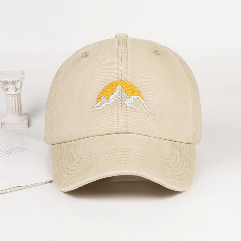 Vintage Mountain Sunrise Embroidered Washed Baseball Cap Adjustable Unisex Camping Travel Casual Hat бежевый