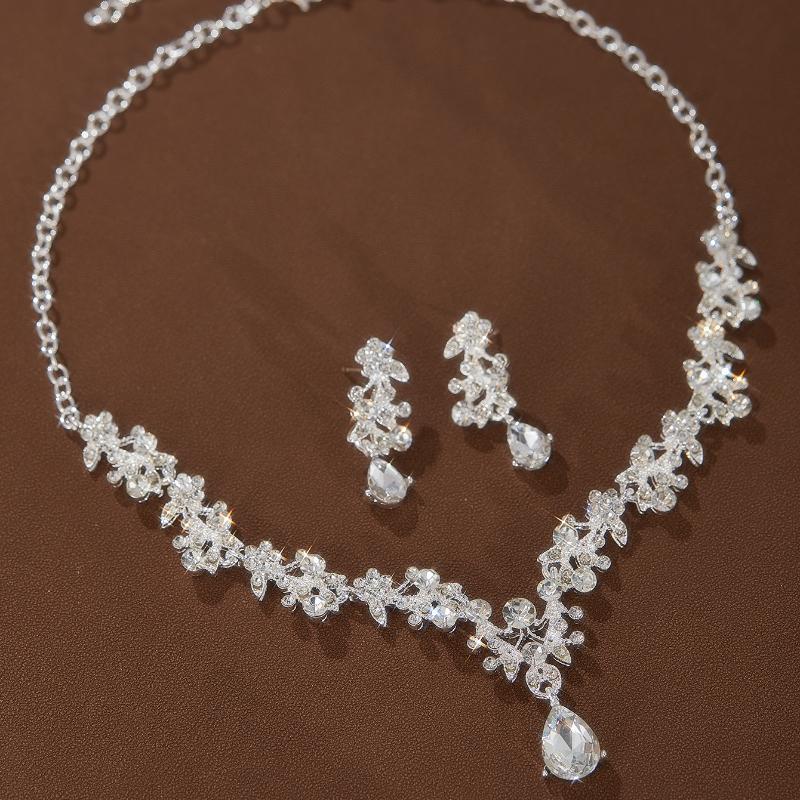 Fashion Bridal Jewelry Wedding Accessories Zircon Rhinestone Set Wedding Banquet Party Versatile Luxury Women's Necklace Earring